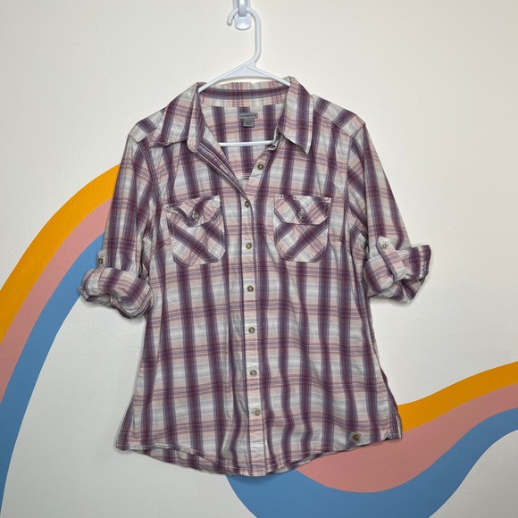 Carhartt Tops - Carhartt Womens Plaid Button Down Shirt Purple Pink Roll Tab Sleeve 101596 L
